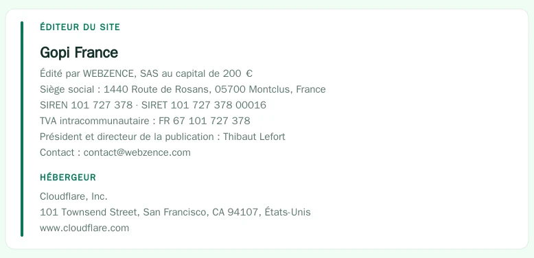 Coordonnées légales de l’éditeur et de l’hébergeur du site
