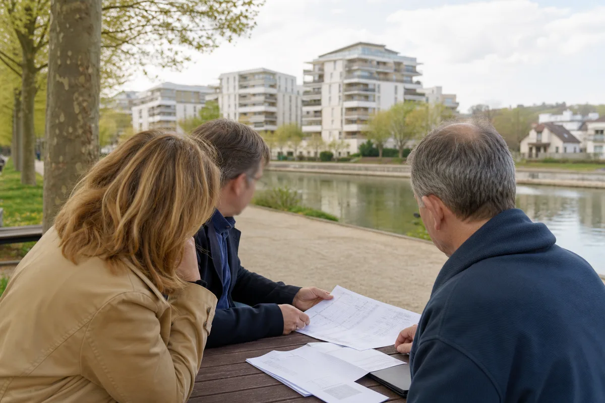 Trois copropriétaires réunis autour d’une table examinant des relevés de charges